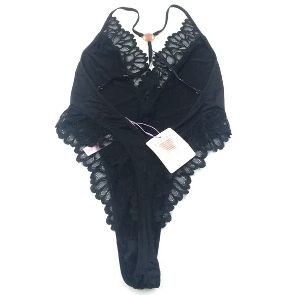 Savage x Fenty Savage Not Sorry Lace Teddy in Black Caviar Medium - Picture 3 of 4